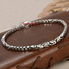 Pure 925 Sterling Silver 4MM Byzantine and Box Link Chain Bracelet 7.87inch 07FC0E-D4 - KOEEK