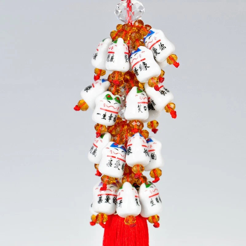 Ceramic  Cat Car Hanging Ornament Rearview Mirror Car Interior Accessory 07FC0E-D4 - KOEEK