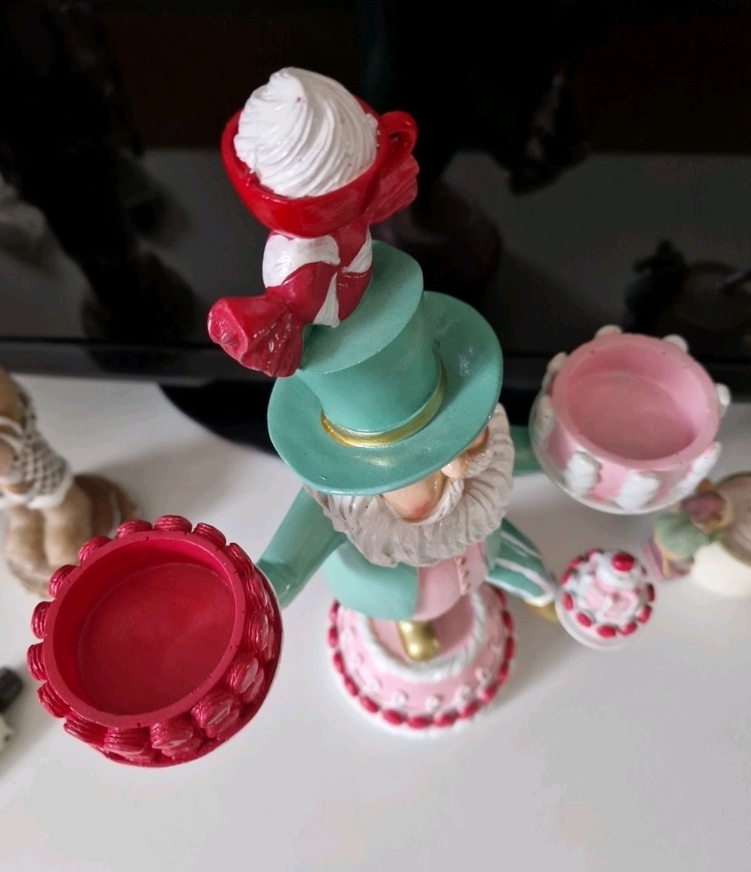 Christmas Candy Pastel Santa Claus Balancing Cakes Tea Light Holder Ornament 07FC0E-D4 - KOEEK