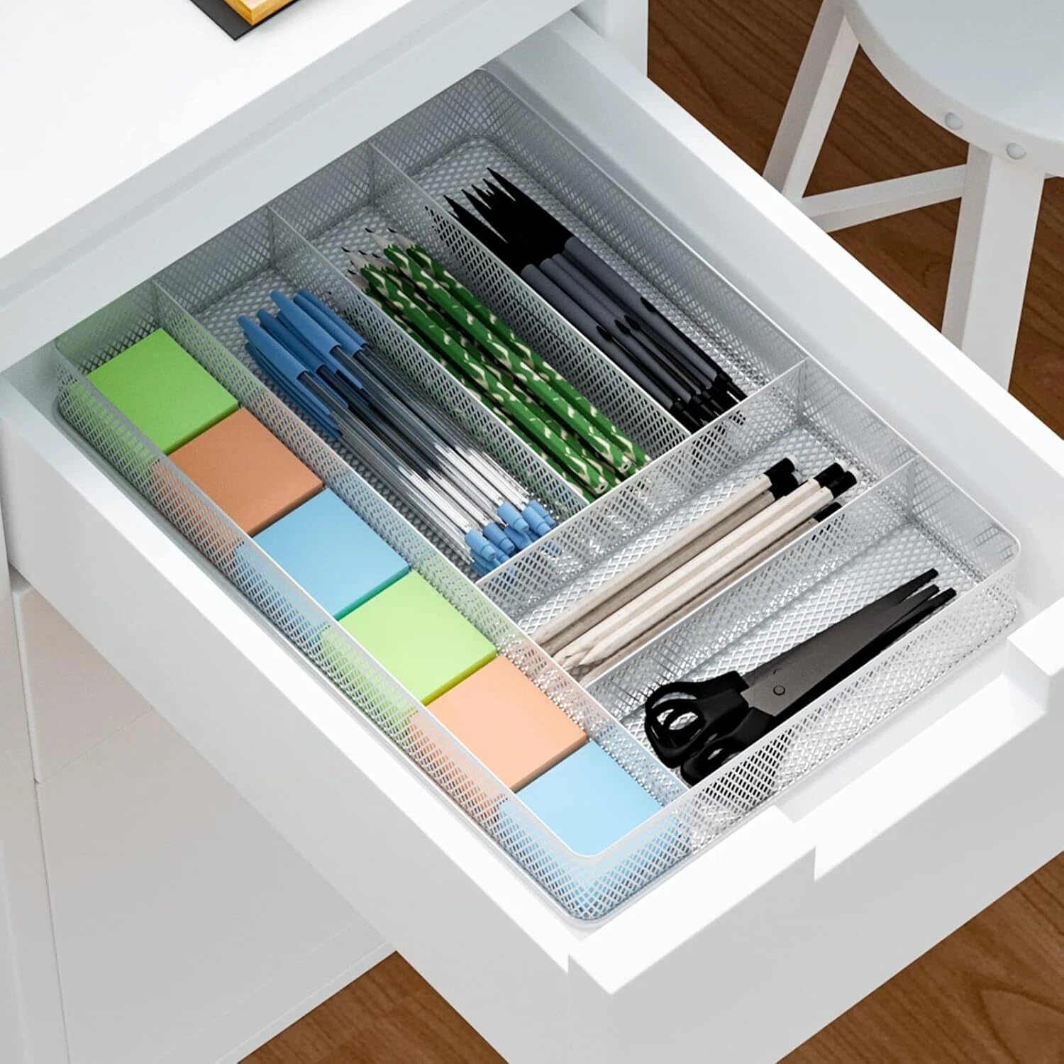 Mesh Utensil Tray, 6 Compartment Kitchen Silverware Rack Organizer, Silver 07FC0E-D4 - KOEEK
