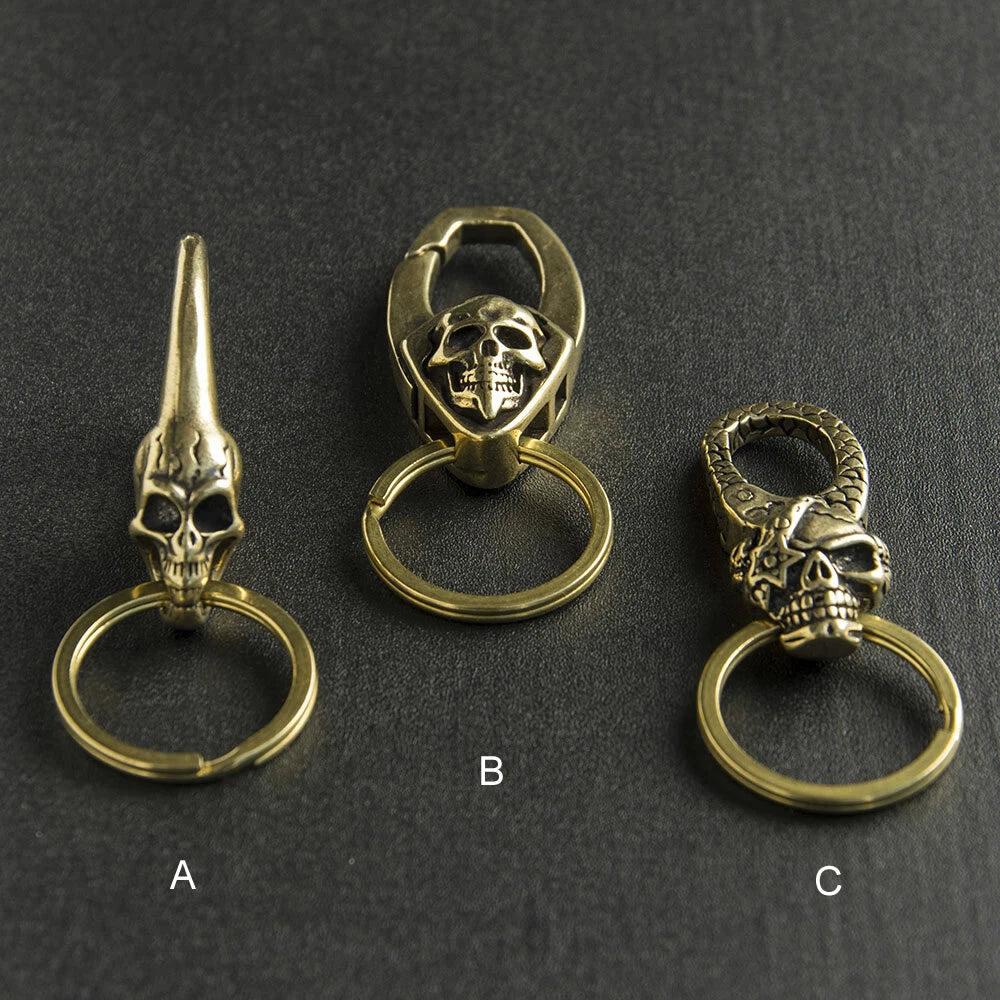 Solid Brass Skull KeyChain Keyring Split Ring Punk GH692 07FC0E-D4 - KOEEK