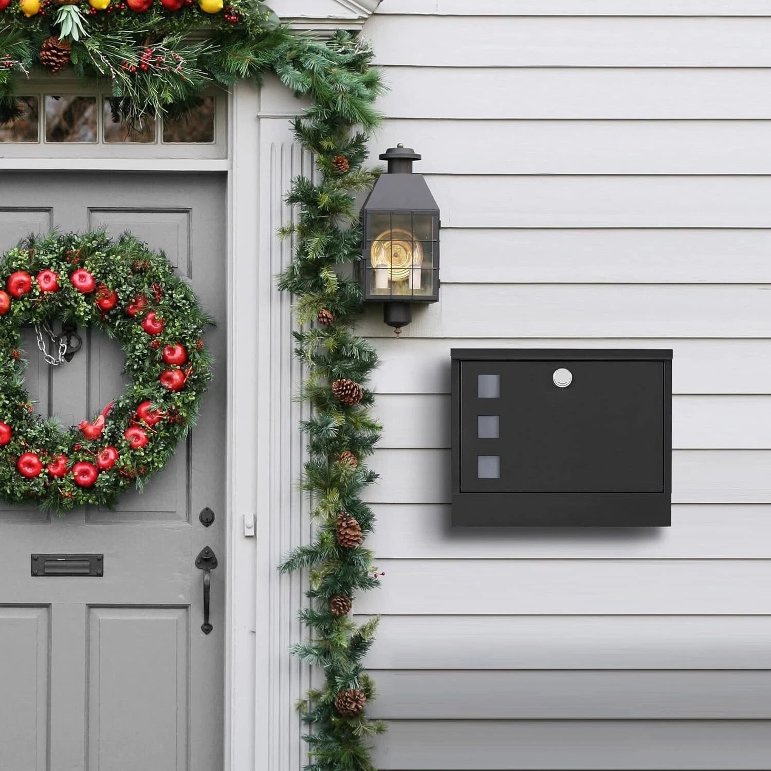 Locking Wall Mount Mailbox withThree Mailbox Number StickersLarge Capacity,Black 07FC0E-D4 - KOEEK