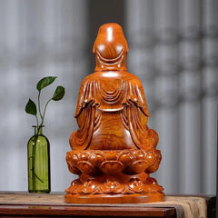 13CM Buddha Statue Seated Lotus Guanyin Buddha Figure Wood Pear Carving Buddhism 07FC0E-D4 - KOEEK