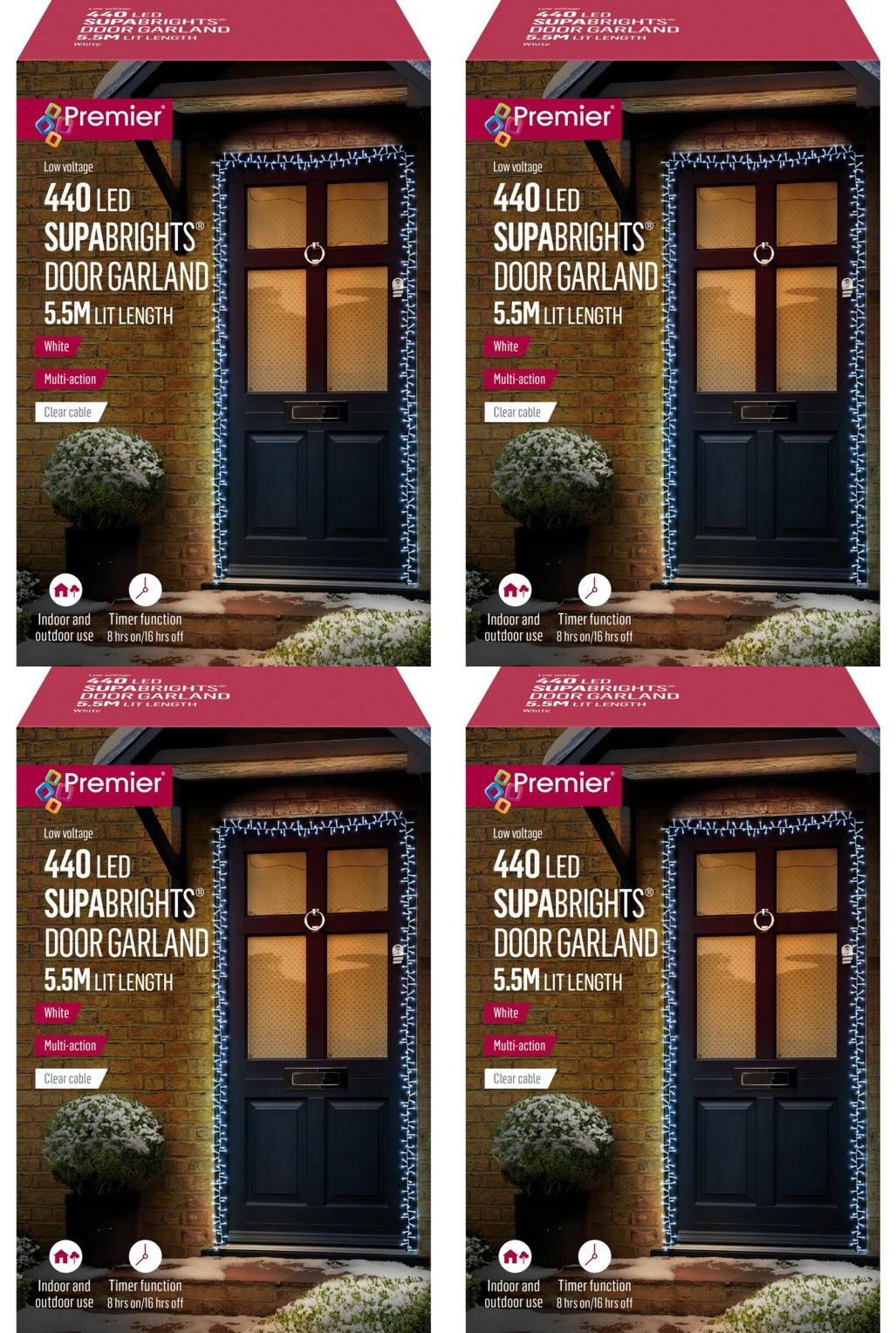 4x Premier 440 LED SupaBrights Christmas Door Garland Lights Clear Cable WHITE PREMIER - KOEEK