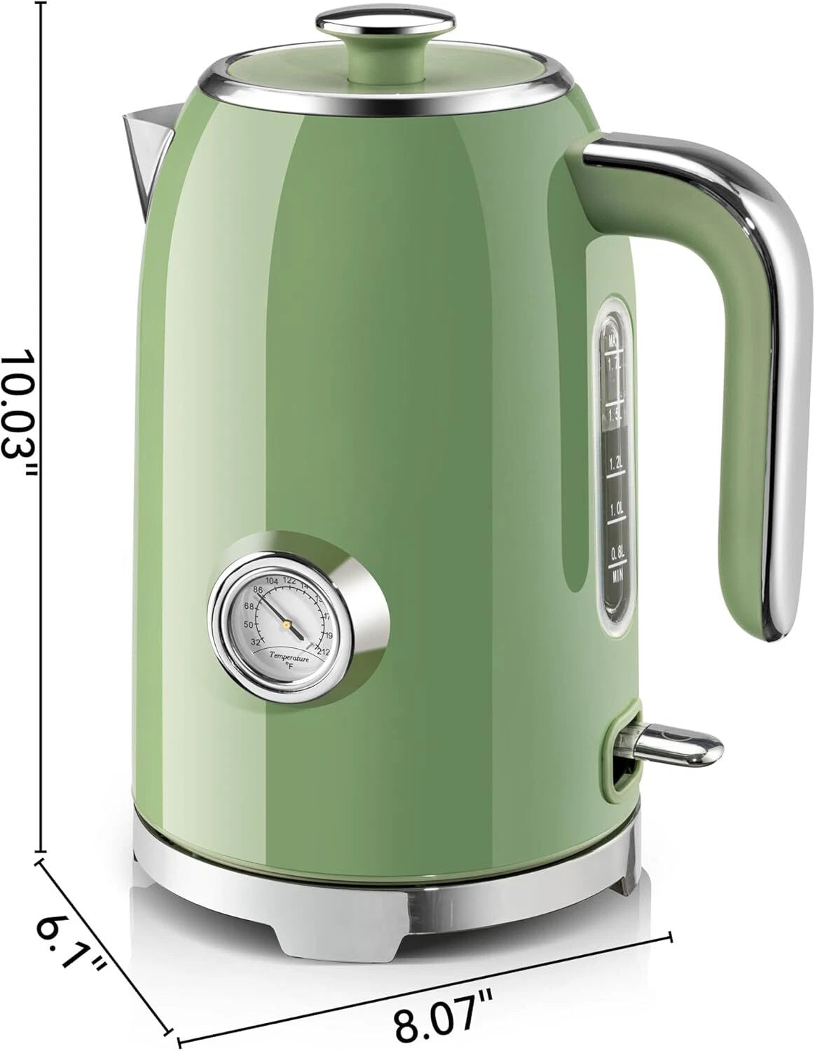 Electric Kettle - 57 oz Hot Tea Boiler with Thermometer, Vintage Green 07FC0E-D4 - KOEEK