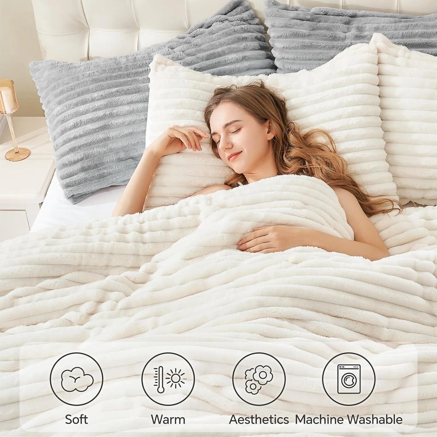 Queen Size Wool Comforter Set - Super Soft and Warm Fluffy White Bedding 07FC0E-D4 - KOEEK