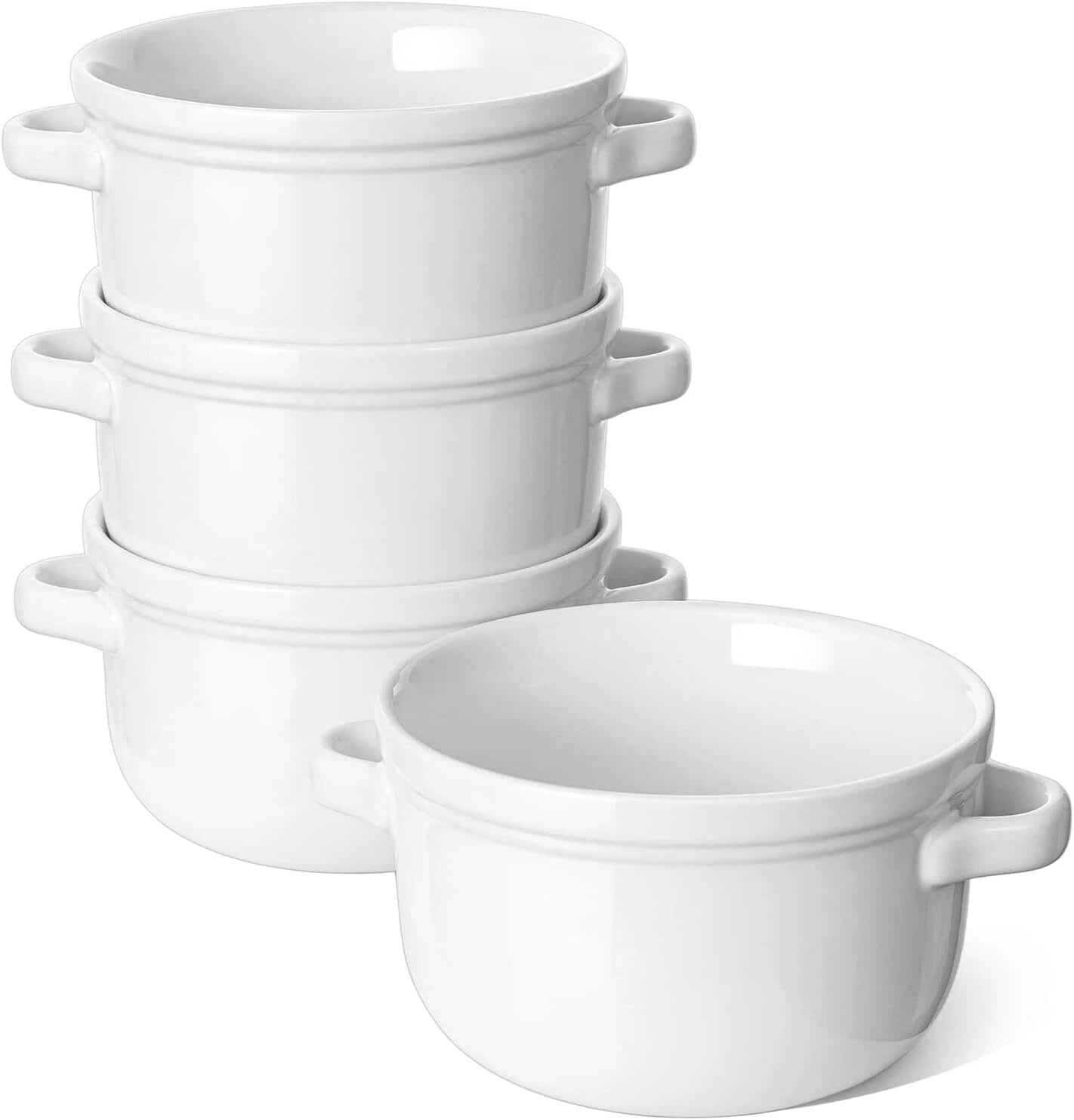Soup Bowls with Handles, 28 oz, 5.5 in, Set of 4, White 07FC0E-D4 - KOEEK