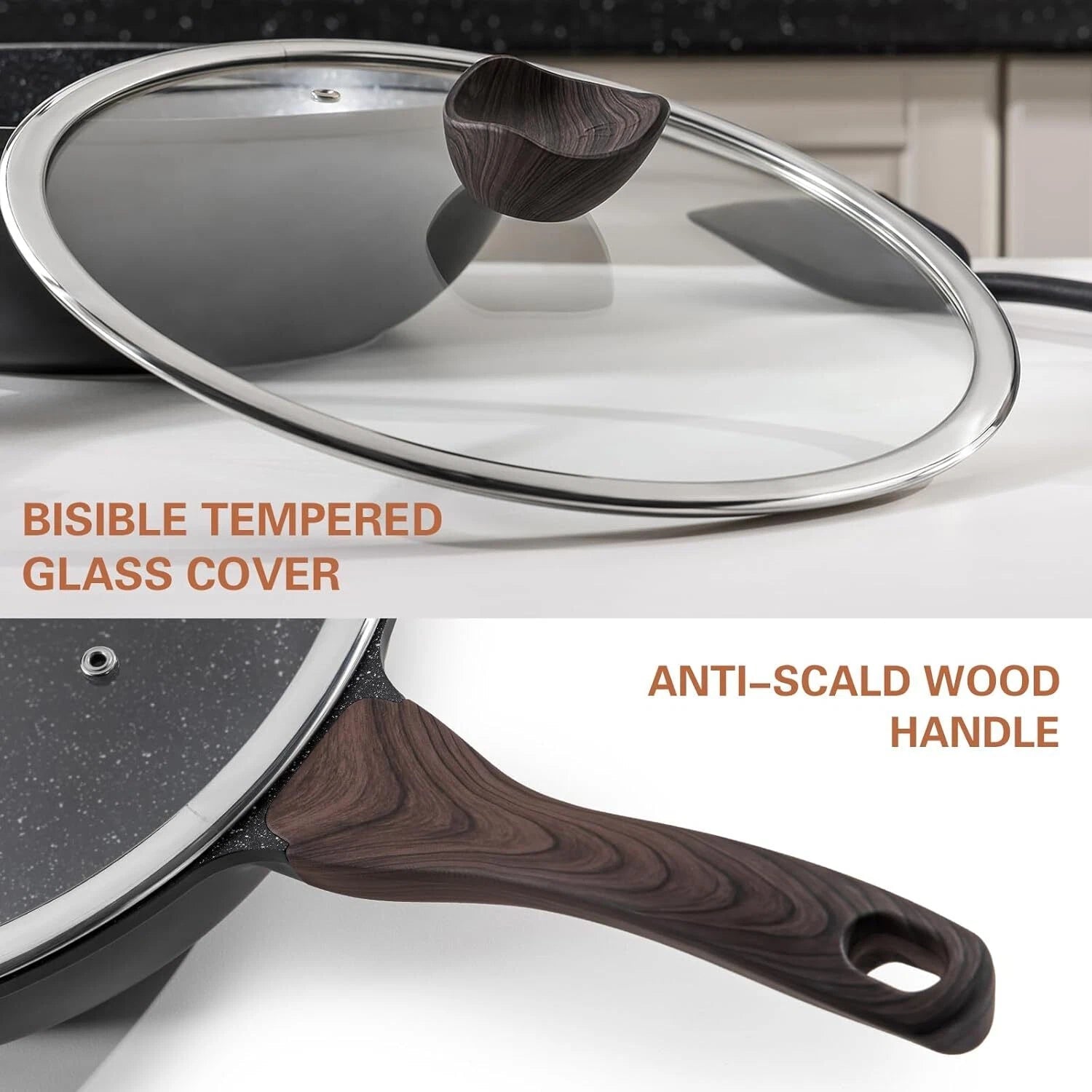 Non-Stick, Lidded, 12-Inch Sauté Pan and Frying Pan, For All Stoves, PFOA-Free 07FC0E-D4 - KOEEK