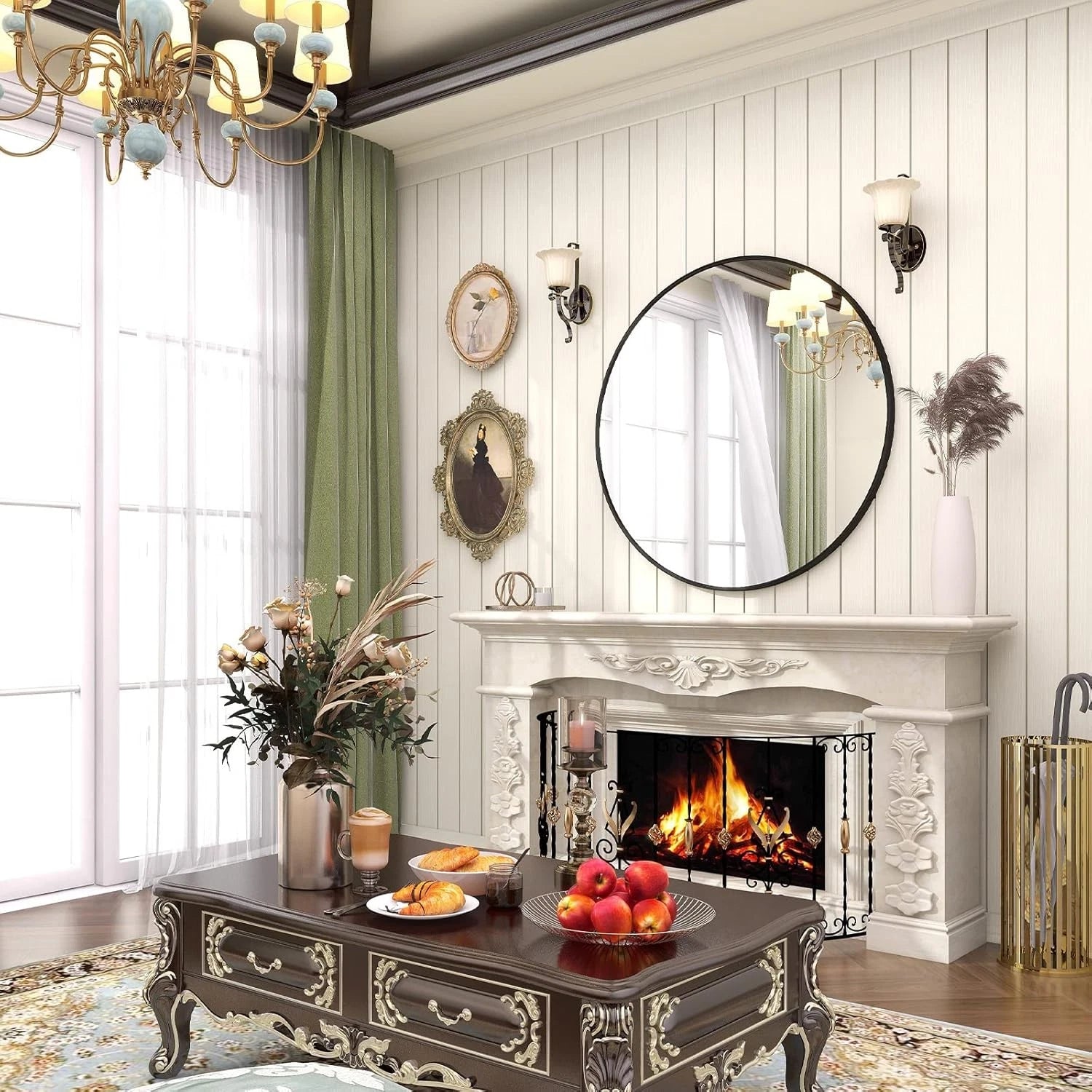 24 Inch Round Mirror, Metal Frame Circle Mirror, Wall Mounted for Entryway 07FC0E-D4 - KOEEK