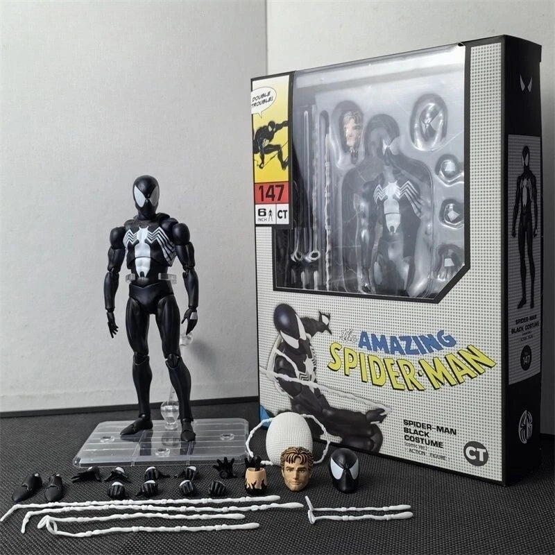In Stock！ MAFEX No.147 Spider-Man Black Costume COMIC Ver. Action Figure CT Ver. 07FC0E-D4 - KOEEK