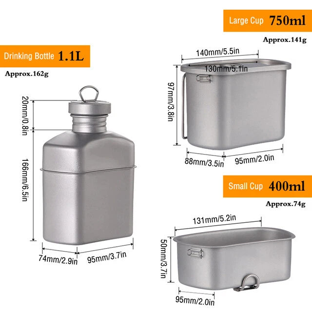 Outdoor Camping Canteen Kettle Titanium Cookware Picnic Hanging Pot Bowl Kit 07FC0E-D4 - KOEEK