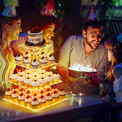 4 Tier Cupcake Stand Acrylic Tower Display with LED Light Premium Holder Dessert 07FC0E-D4 - KOEEK