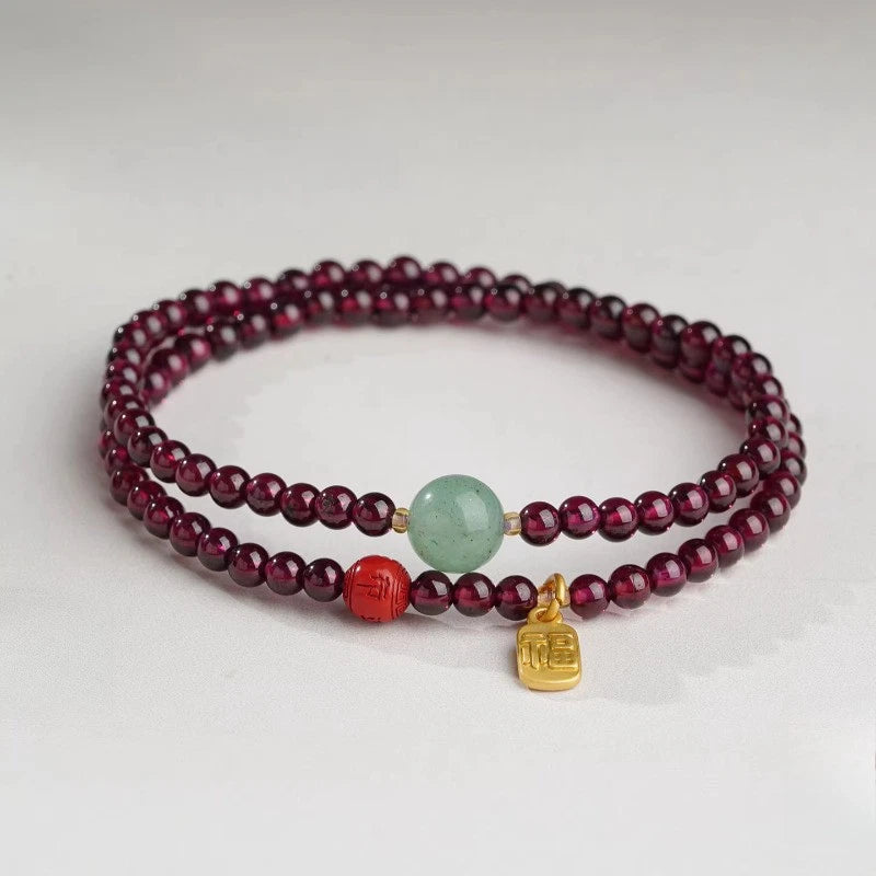 Natural Garnet Cinnabar Hand String Good Luck Bead Bracelet Amulet Bangles 07FC0E-D4 - KOEEK