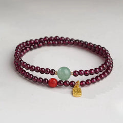 Natural Garnet Cinnabar Hand String Good Luck Bead Bracelet Amulet Bangles 07FC0E-D4 - KOEEK