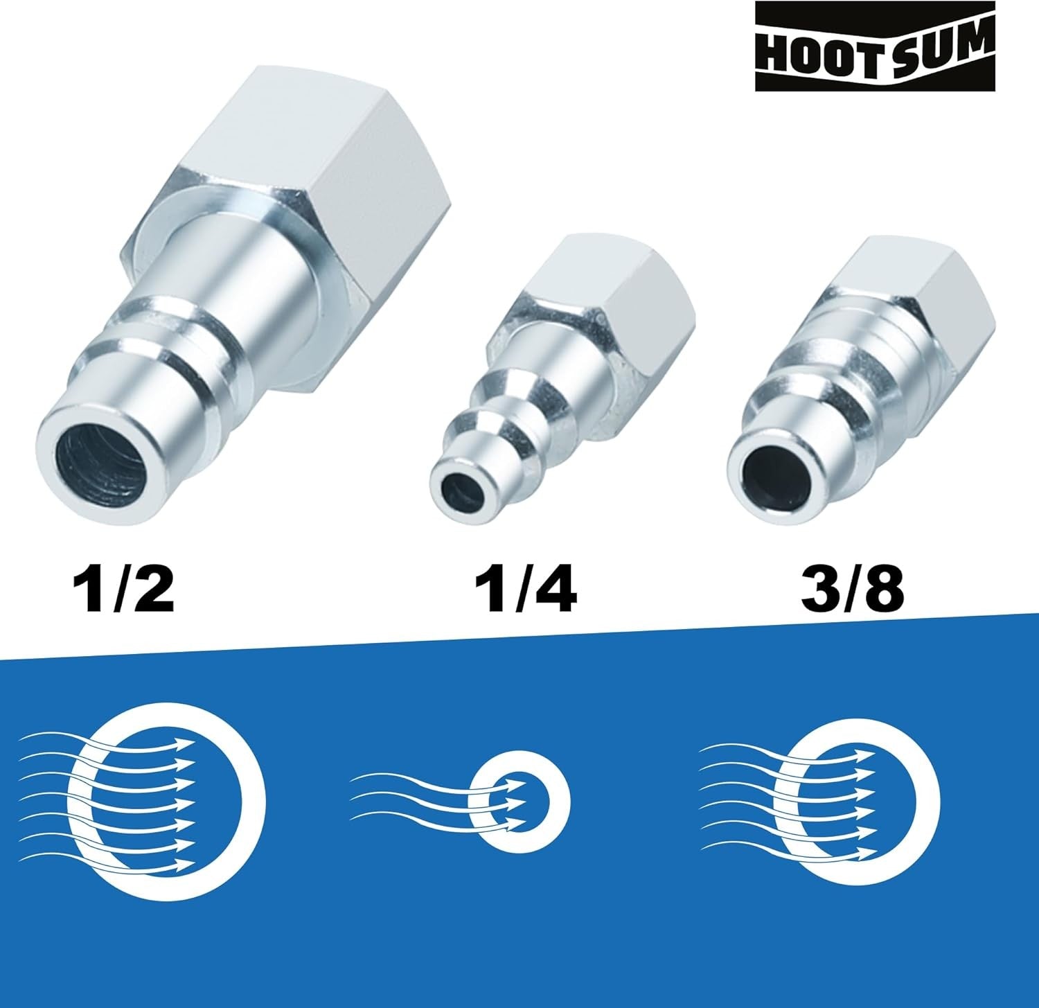 new 1/2” Air Hose Fittings Set, High Flow 2PCS Industrial Type Coupler Silver 07FC0E-D4 - KOEEK
