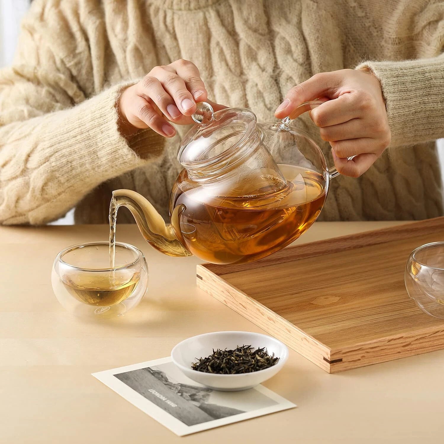 1200ml Glass Teapot with Removable Infuser,Stovetop Safe Tea Kettle,Blooming 07FC0E-D4 - KOEEK