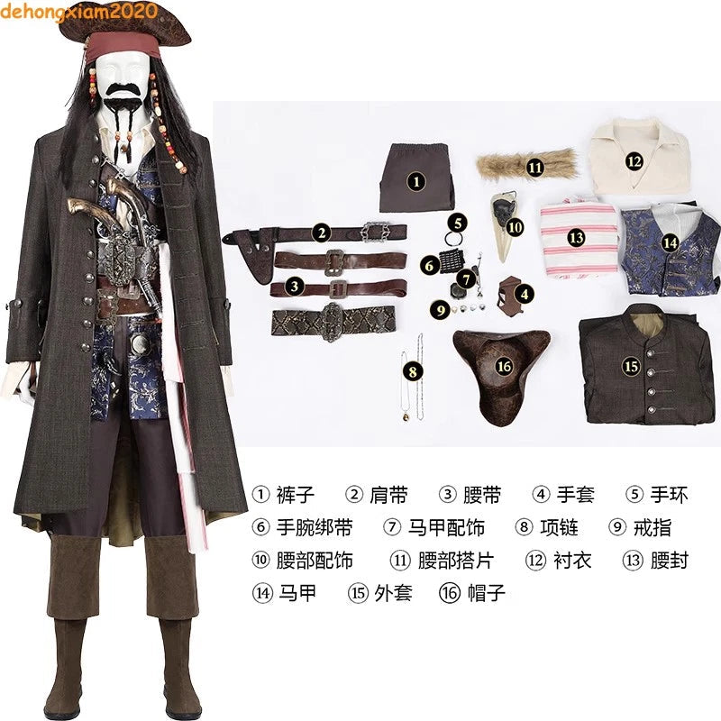 Jack Sparrow Cosplay Costume Pirates of the Caribbean Adult Outfits Halloween 07FC0E-D4 - KOEEK