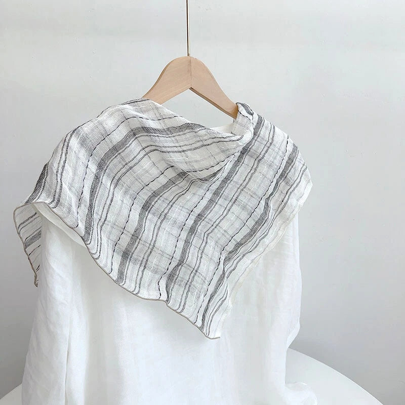 Womens  Flax Linen Brown Striped Bandana Neck Wrap Neckerchief Shawl Scarf 07FC0E-D4 - KOEEK