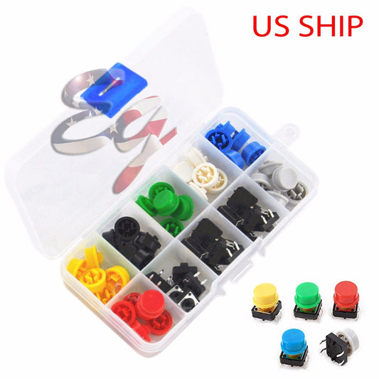 Tactile Push Button Switch Momentary Tact & Cap 12x12x7.3mm Assorted Kit