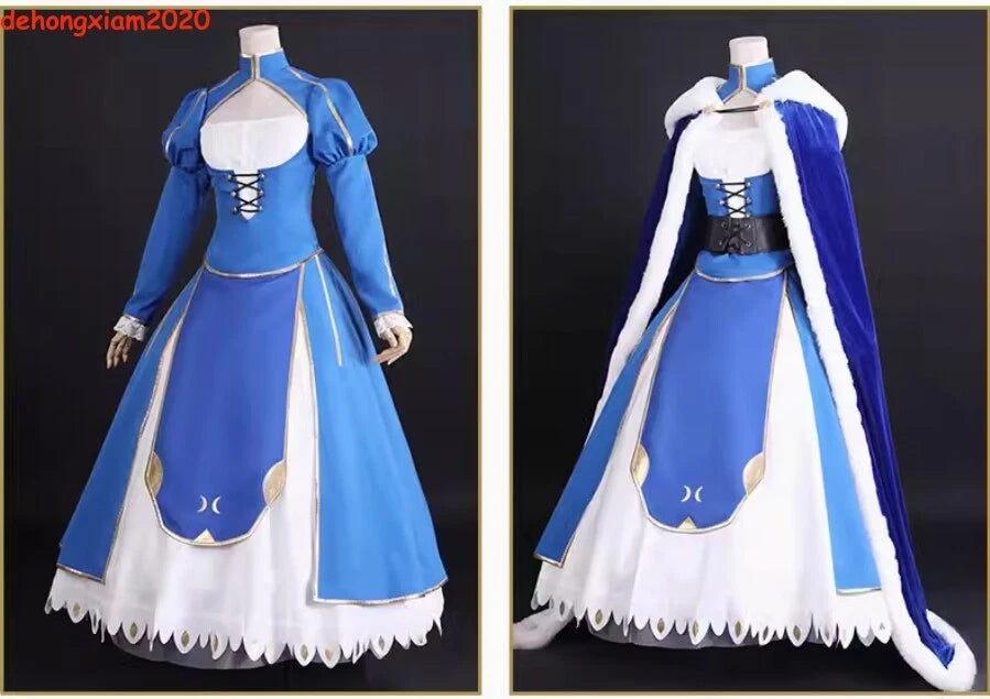 Fate/stay Night Altria Pendragon Cosplay Saber Combat Anime Full Outfit Cloak 07FC0E-D4 - KOEEK