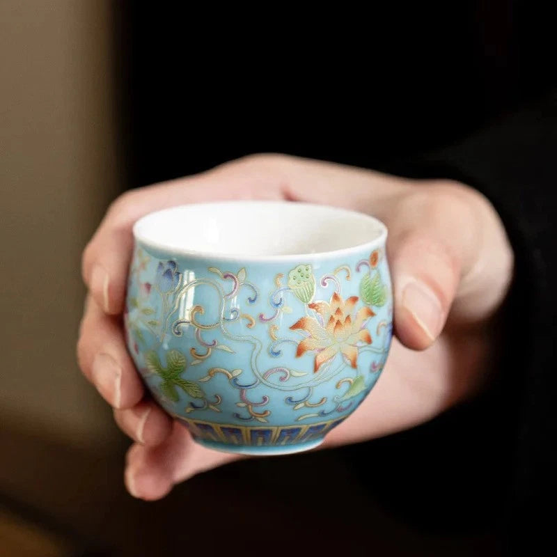80ml Enamel Color Twisted Lotus Ceramic Master Cup Chinese Retro Kung Fu Tea Set 07FC0E-D4 - KOEEK