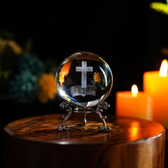 new ZEERSHEE 3D Laser Engraved Cross Bible Crystal Ball with Stand Clear ZEERSHEE - KOEEK