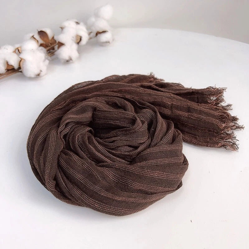 Mens Flax Linen Cotton Striped Breathable Brown Scarf Unisex Shawl Neckerchief 07FC0E-D4 - KOEEK