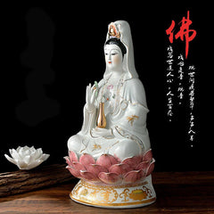 25cm Ceramic Lotus Guanyin Bodhisattva Statue Buddhist Supplies Home Decoration 07FC0E-D4 - KOEEK