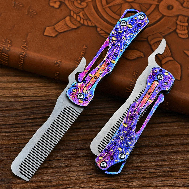 Titanium Comb Folding for Beard Shaving Hair Style Pocket Carry EDC Comb Gift 07FC0E-D4 - KOEEK