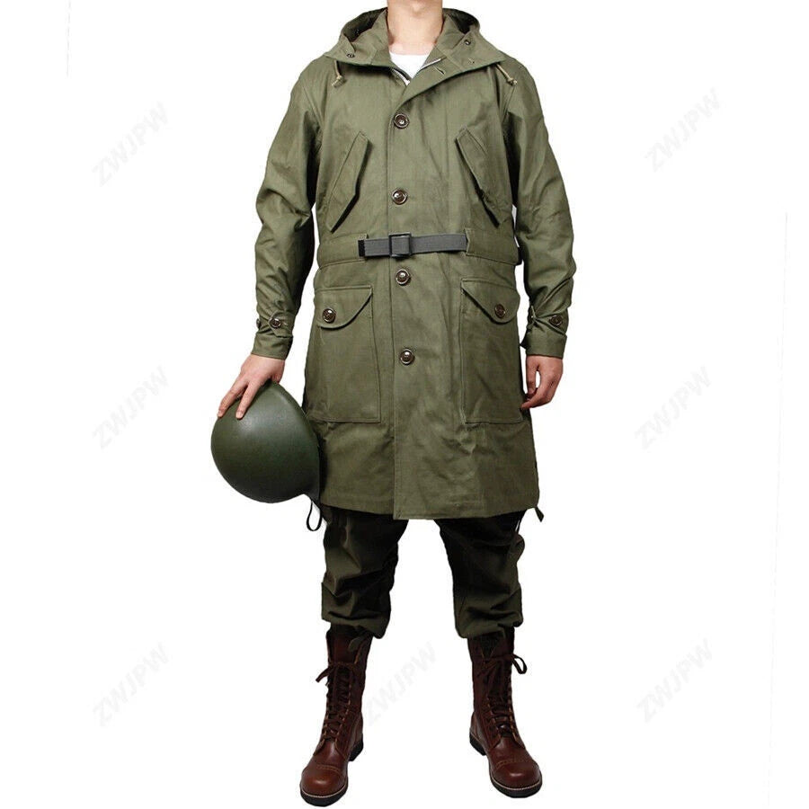 Military US Army M47 Jacket Trench Coat Mens Spring Fall Zip Hooded Windbreaker 07FC0E-D4 - KOEEK