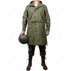 Military US Army M47 Jacket Trench Coat Mens Spring Fall Zip Hooded Windbreaker 07FC0E-D4 - KOEEK