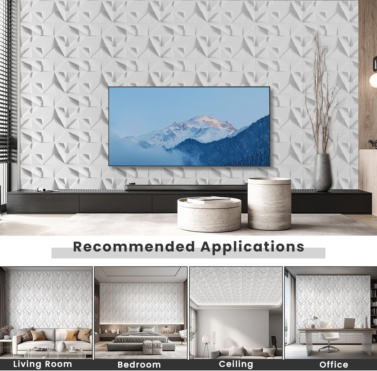 new 24PC 3D Wall Panels, 15.7"x11.8" Modern Geometric 24PC(31 sq.ft), White 07FC0E-D4 - KOEEK