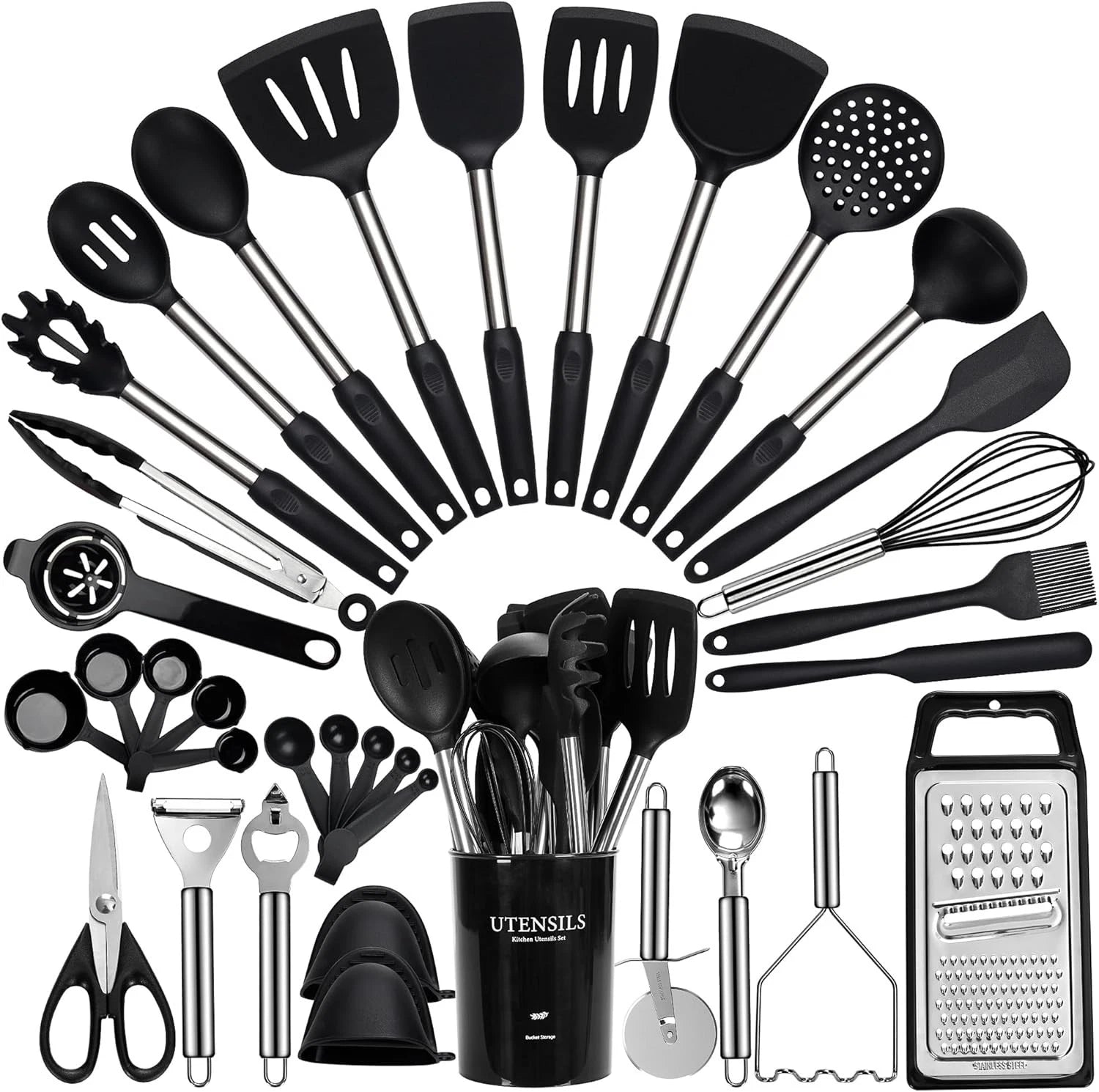 Large Cooking Utensils Set, 35 Pcs Kitchen Utensils Set with Holder, 07FC0E-D4 - KOEEK