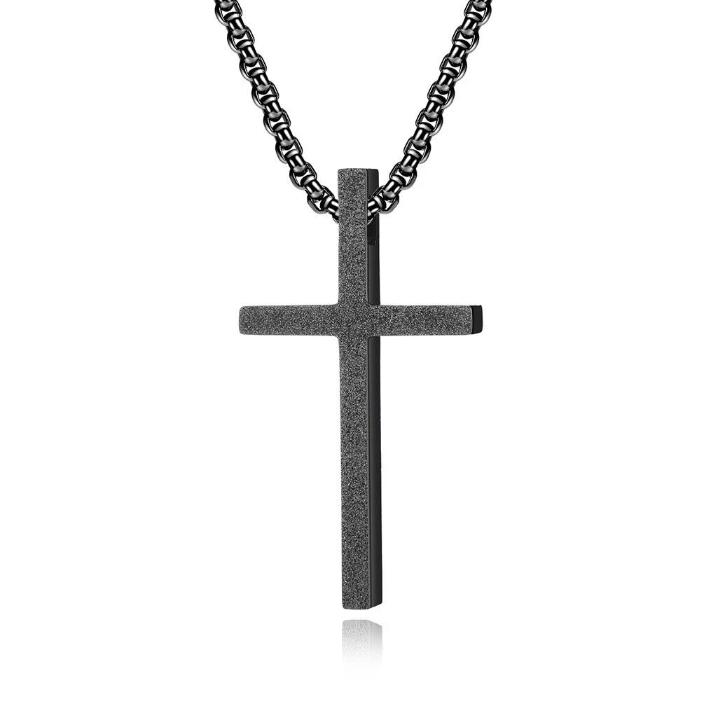Mens Womens Stainless Steel Matte Cross Pendant w/ Necklace Chain 23.6" 07FC0E-D4 - KOEEK