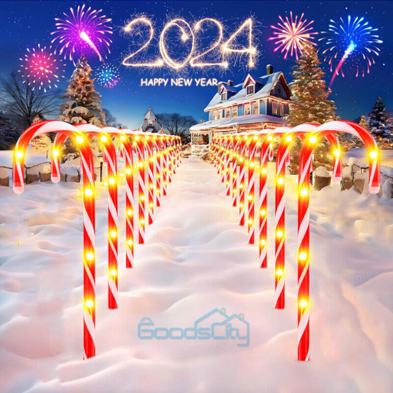 nye 12-pakker Candy Cane Pathway Markers Lys med Stake Udendørs juledekoration-20"