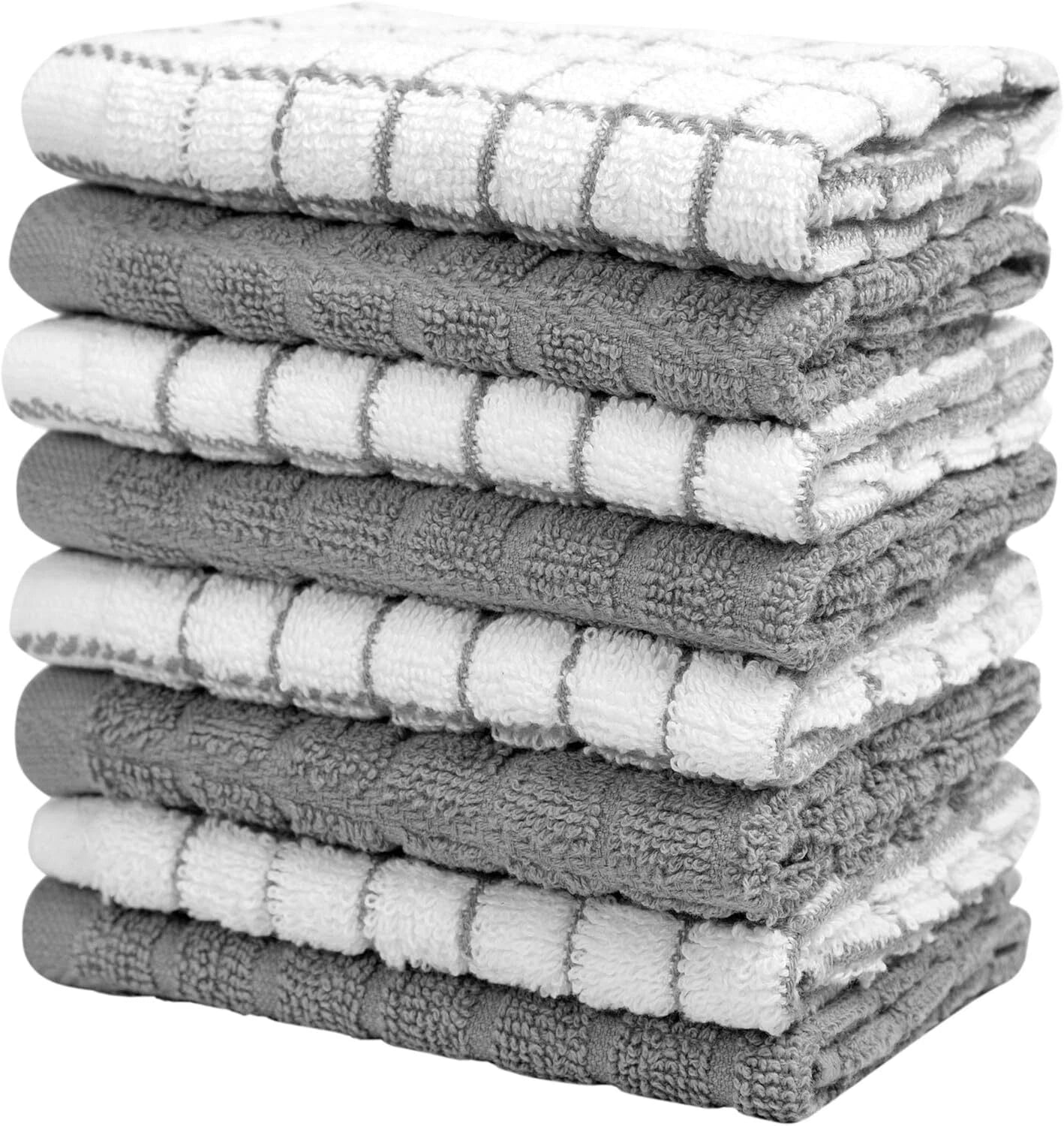 Premium Cotton Dish Cloths 12" x 12"| Gray Check Design 380 GSM Highly Absorbent 07FC0E-D4 - KOEEK