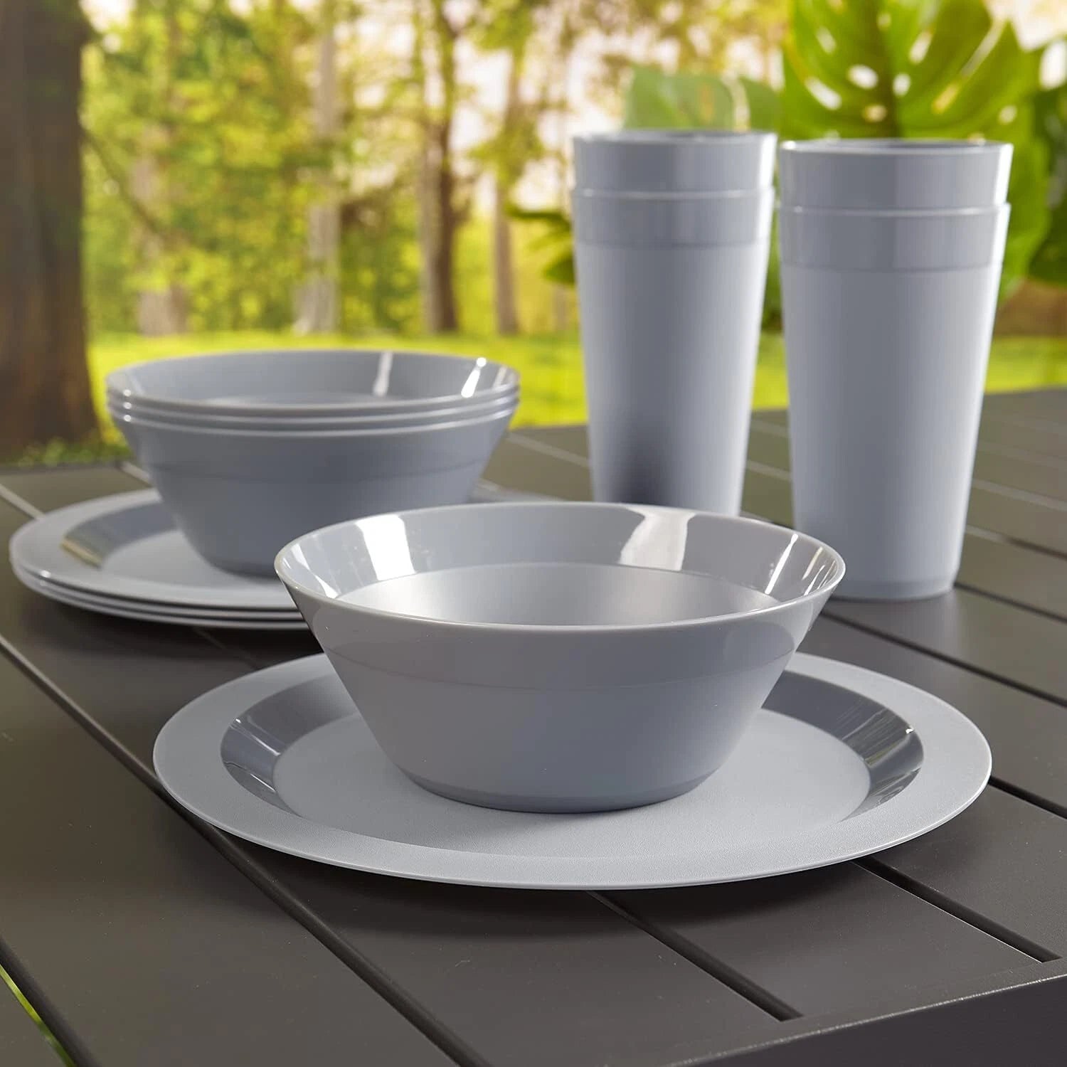 port Plastic Plate,Bowl and Tumbler Dinnerware Set for 4 in Grey Stone|12-Pic 07FC0E-D4 - KOEEK