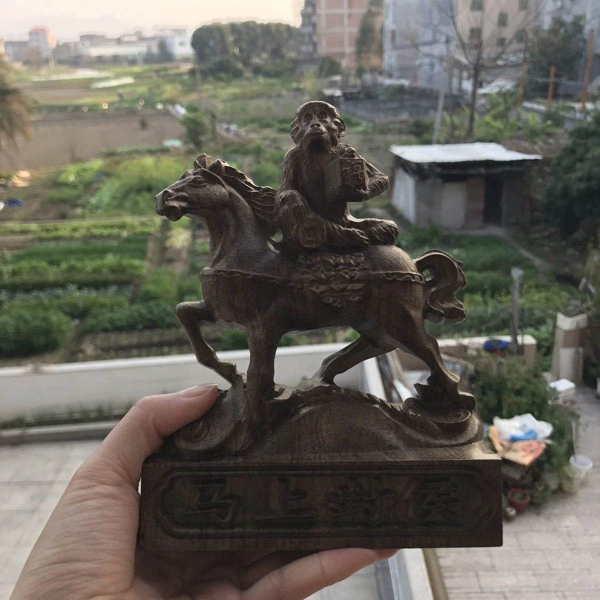18x14cm Vietnamese Agarwood Carved Wealth Figurine Feng Shui Decor Sculpture 07FC0E-D4 - KOEEK