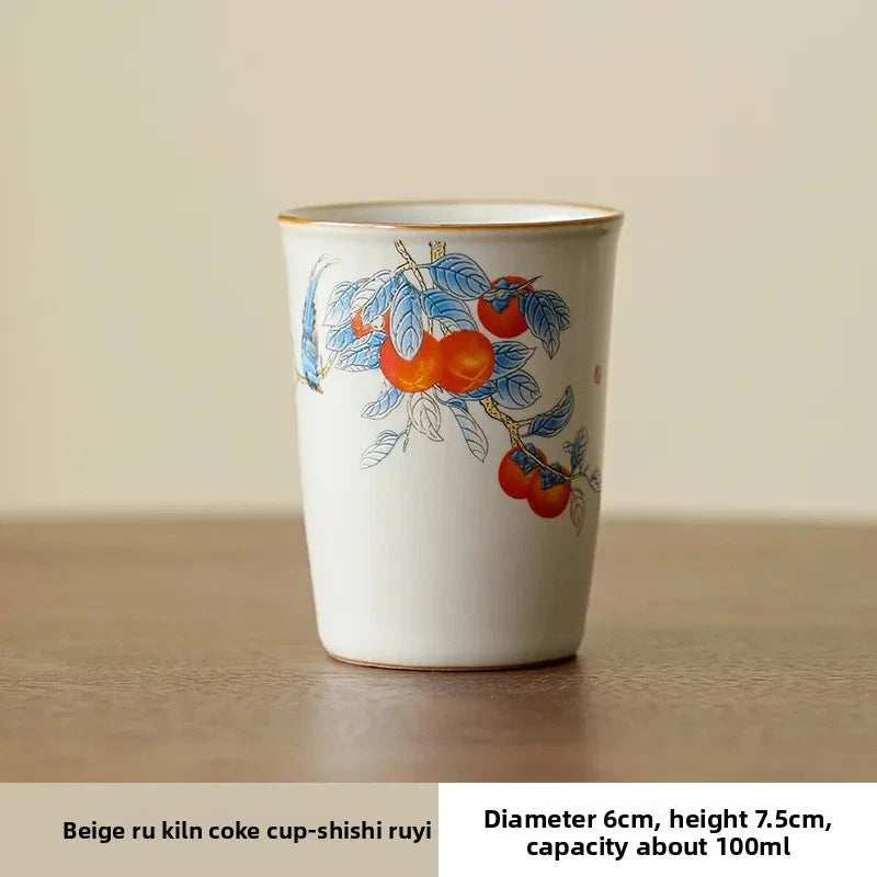 100ml Ceramic Ru Kiln Handpainted Cup Master Cup Tea Tasting Cup Kungfu Teaware 07FC0E-D4 - KOEEK