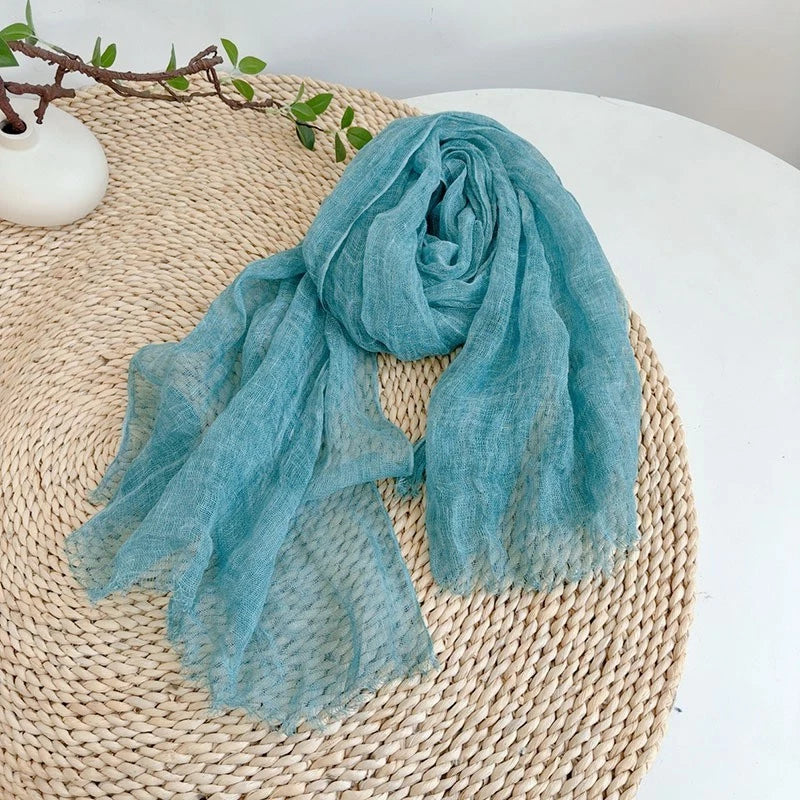 Women Flax Linen Thin Soft Scarf Breathable Summer Shawl Plain Color Scarves 07FC0E-D4 - KOEEK