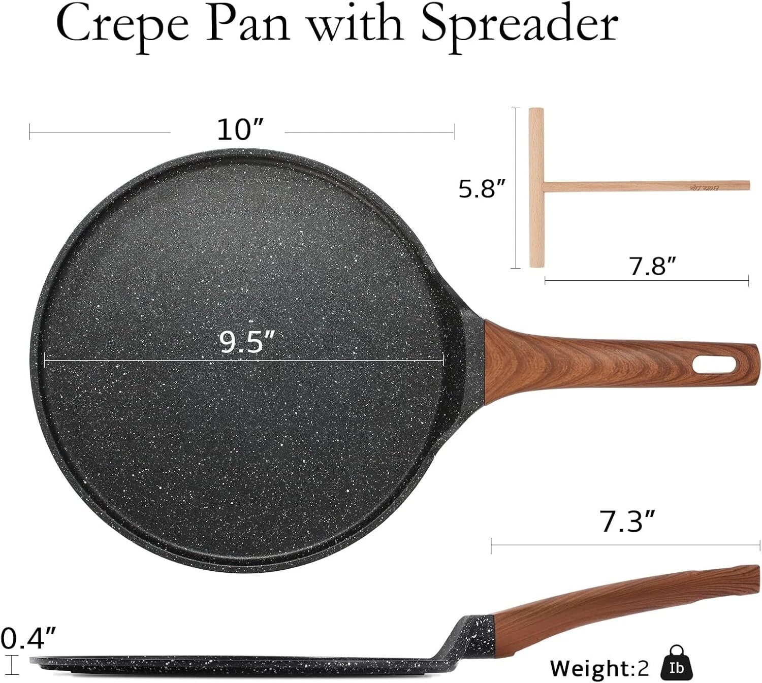 9.5 Inch Crepe Pan with Spreader,Nonstick Ceramic Flat Skillet Dosa Tawa Comales 07FC0E-D4 - KOEEK