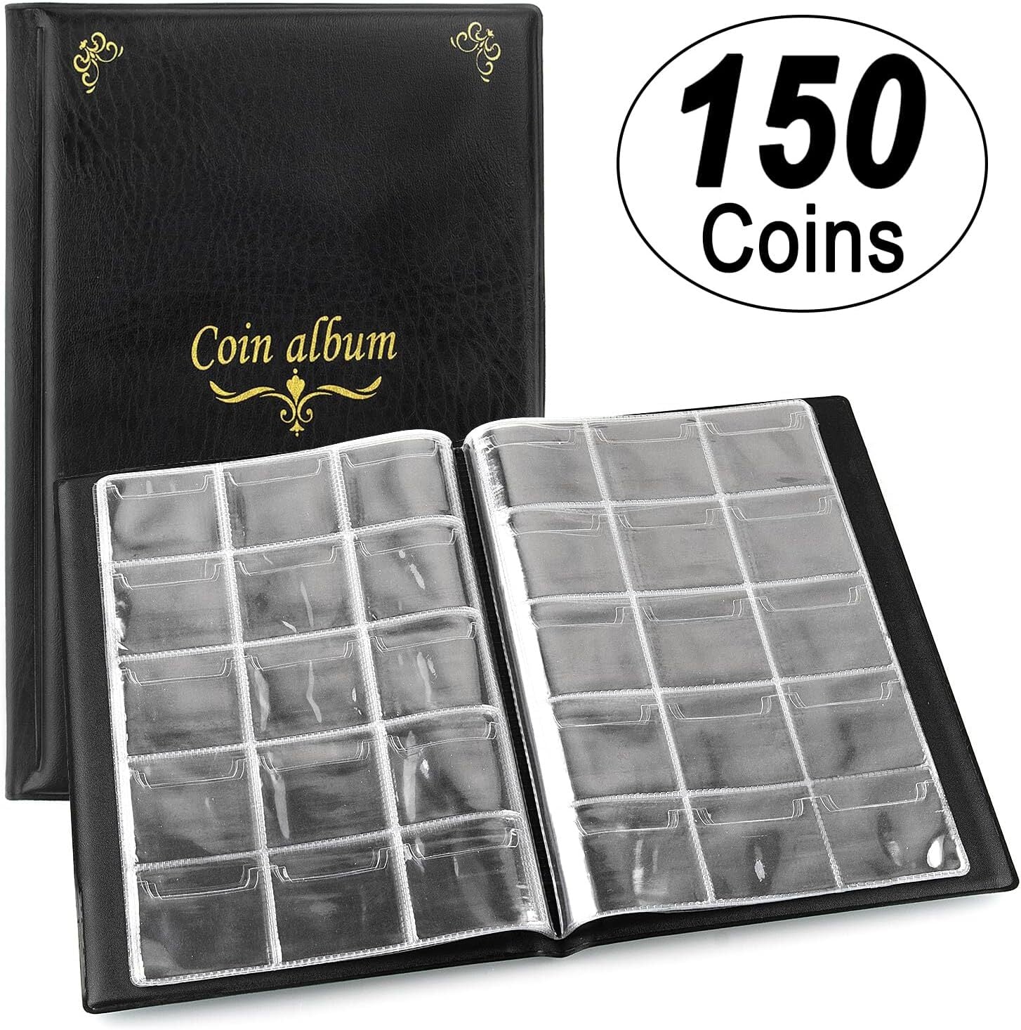 new 150 Pockets Coin Album, Penny Collecting Book, 1pack, 150 Pockets, Black