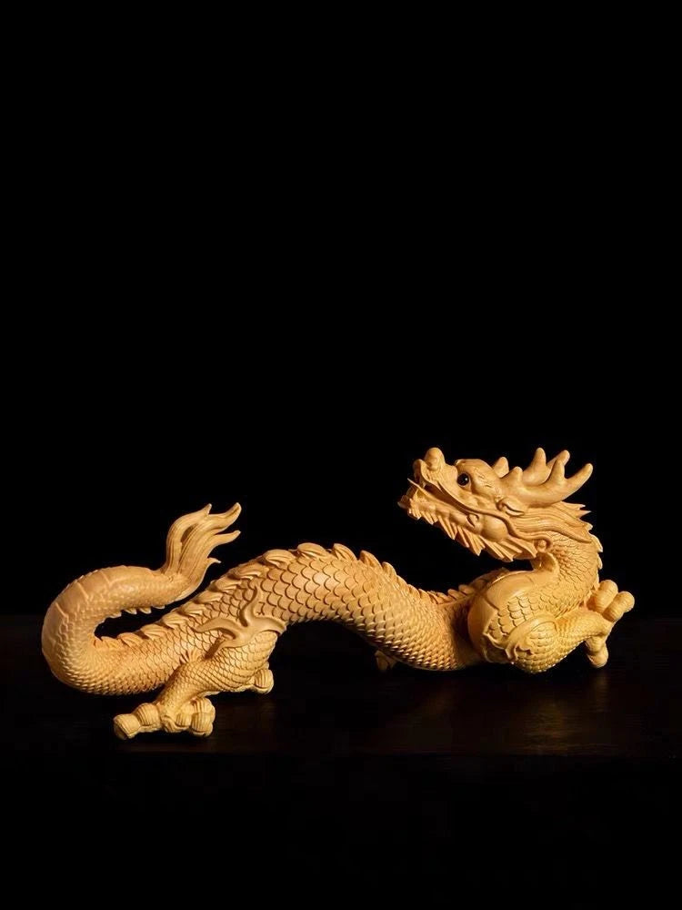 10cm Boxwood Zodiac Dragon Wood Carving Chinese Style Desk Decor 07FC0E-D4 - KOEEK