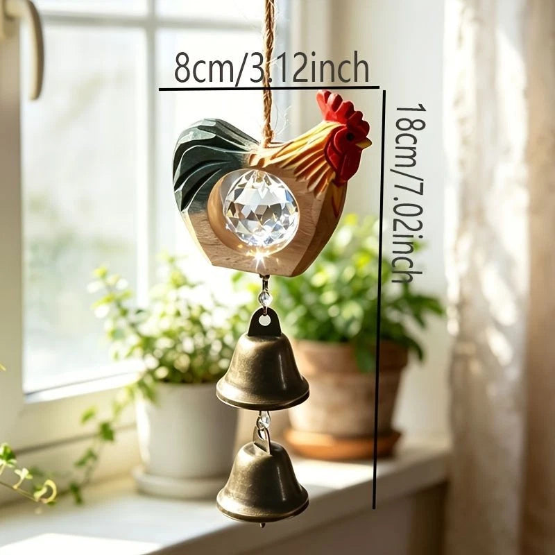 Hand Carved Rooster Wind Chime Crystal Bell Window Garden Hanging Decor 07FC0E-D4 - KOEEK