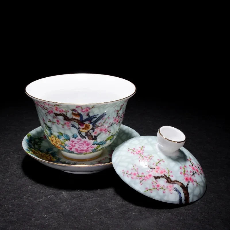 180ml Jingdezhen Porcelain Handpainted Enamel Gaiwan Tea Tureen Kungfu Teaware 07FC0E-D4 - KOEEK