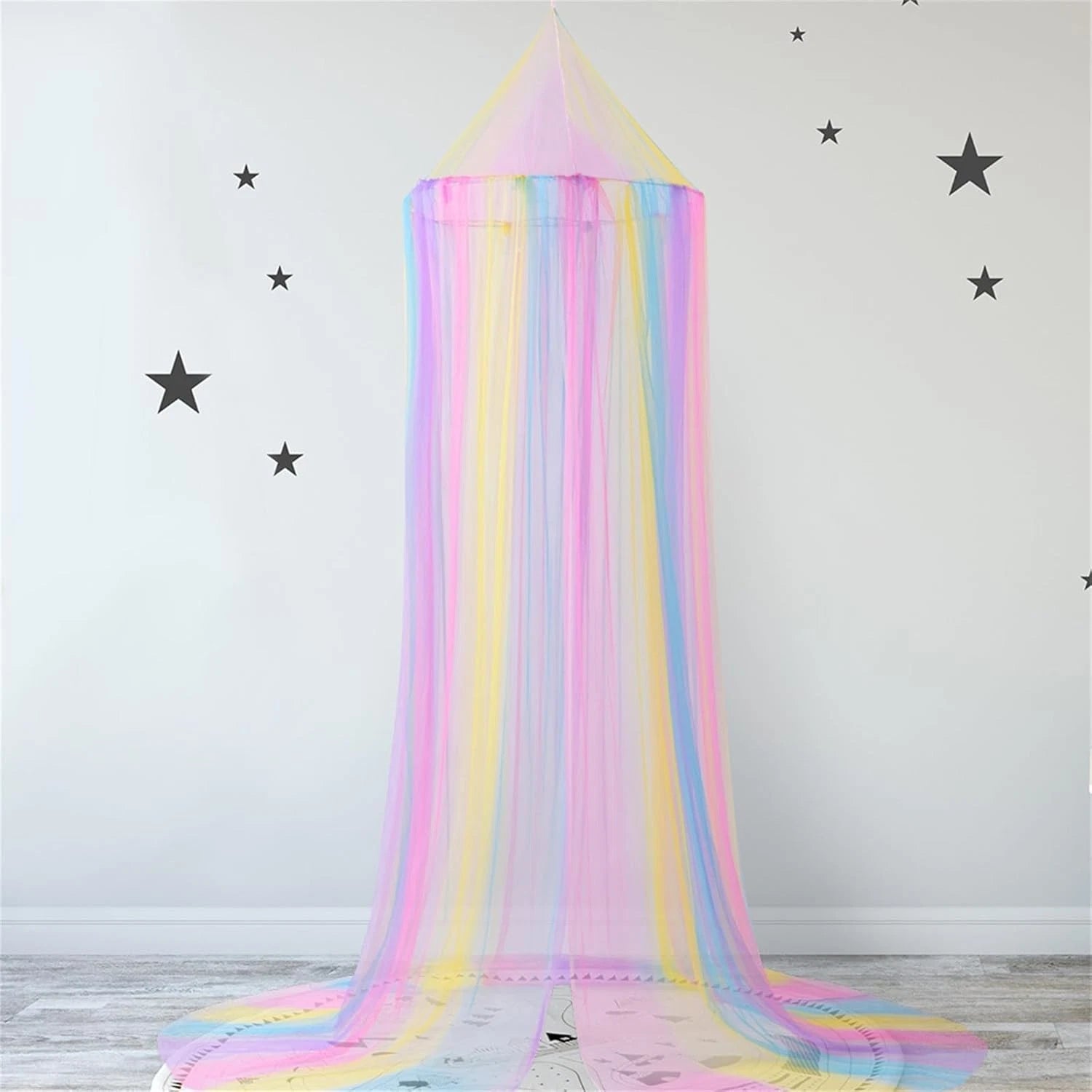 Mosquito Net Bed Canopy for Girls,Rainbow Canopy Bed Curtains Full Queen Size 07FC0E-D4 - KOEEK