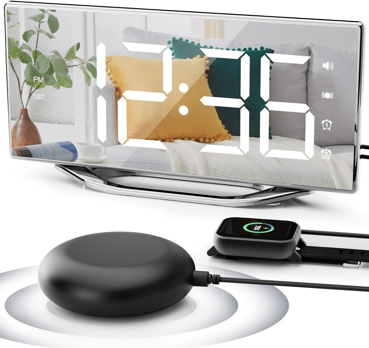 new Extra Loud Vibrating Alarm Clock Normal Size, Silver Surface(with Bed Shaker) 07FC0E-D4 - KOEEK