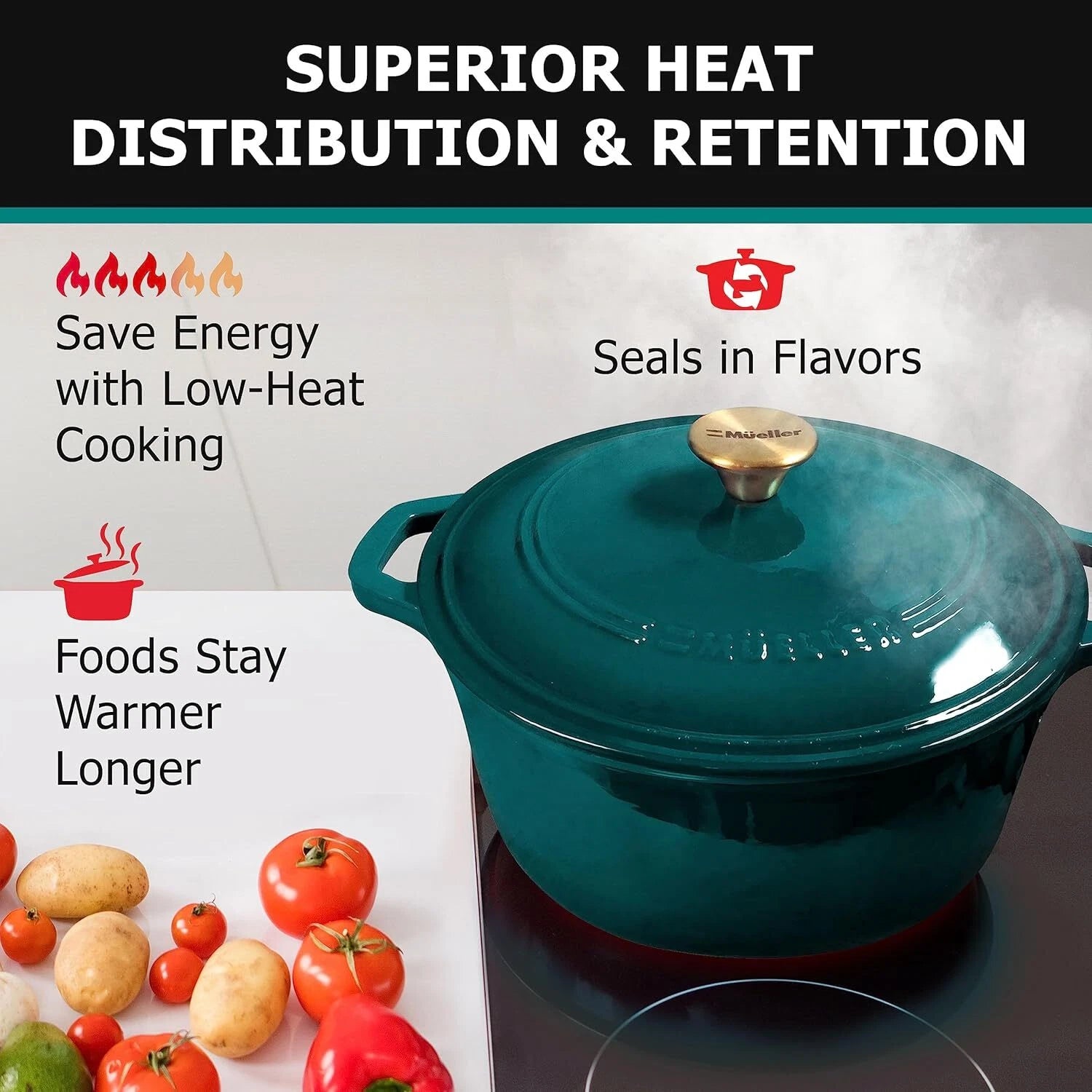 6-Quart Enameled Cast Iron Dutch Oven Pan with Lid, Heavy Duty, Oven Safe 07FC0E-D4 - KOEEK