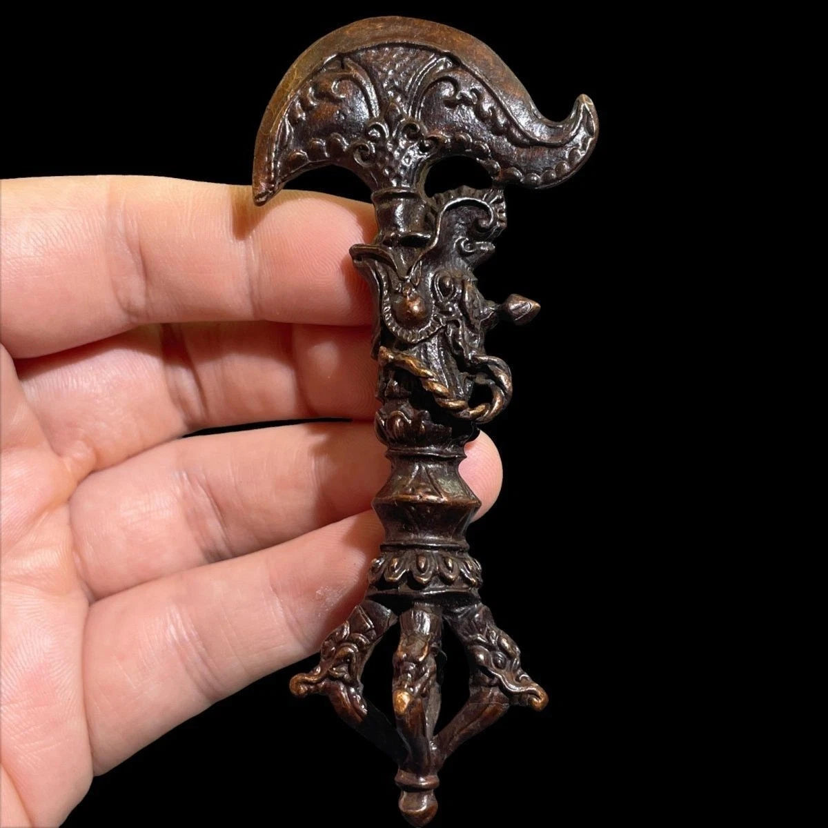 Nepalese Tibetan Handheld Ritual Tool Vajra Dragon Head Ornament 07FC0E-D4 - KOEEK