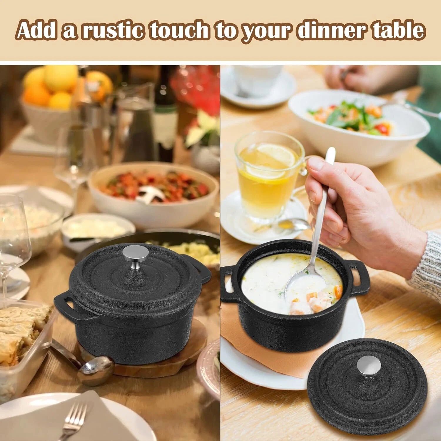 4 Piece Mini Dutch Oven Small Round Iron Skillet Black Dutch Oven Pan (8 oz.) 07FC0E-D4 - KOEEK